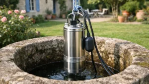 Pompe immergée automatique en acier inoxydable descendue dans un puits