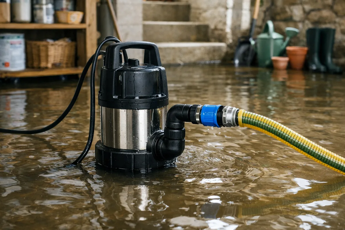 Pompe d'évacuation Karcher SP Dirt dans une cave inondée pour eaux chargées
