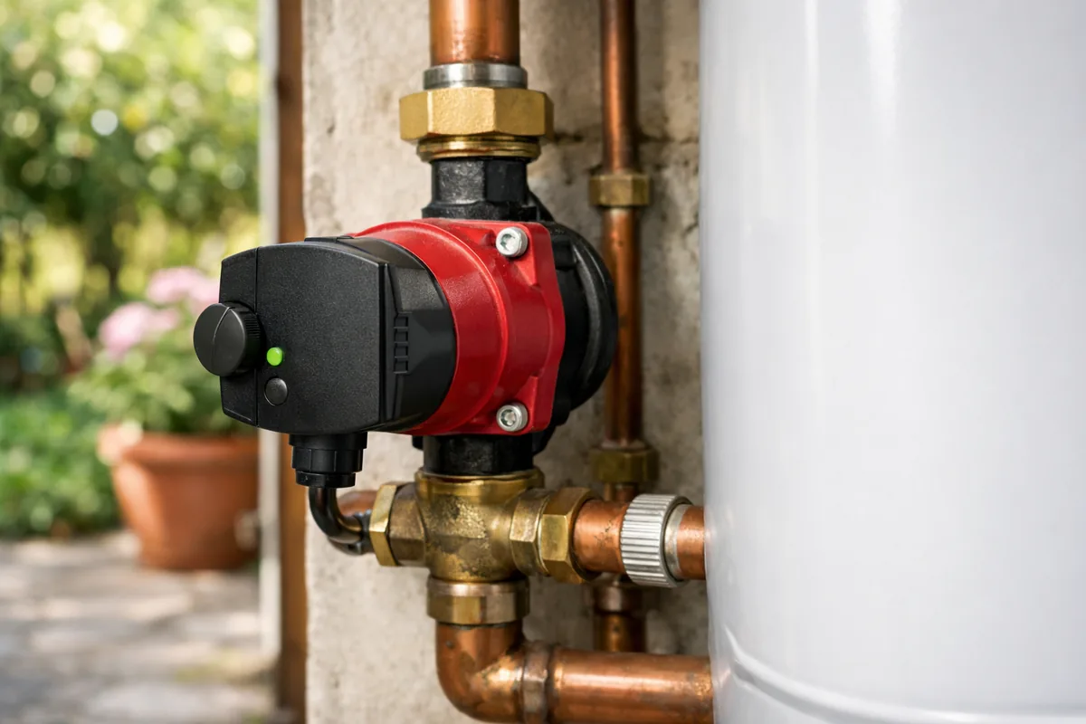 Circulateur de chauffage Grundfos monté sur une chaudière