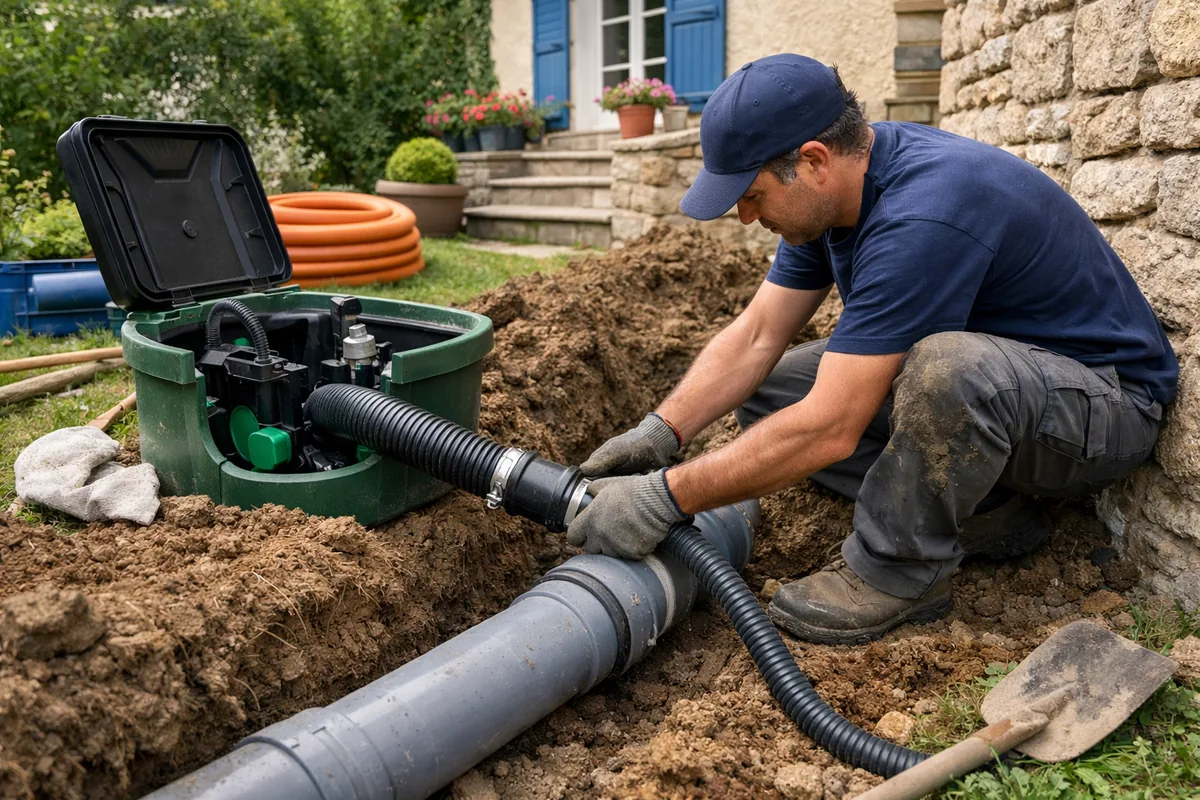 Raccordement d'une pompe de relevage au réseau tout à l'égout d'une maison