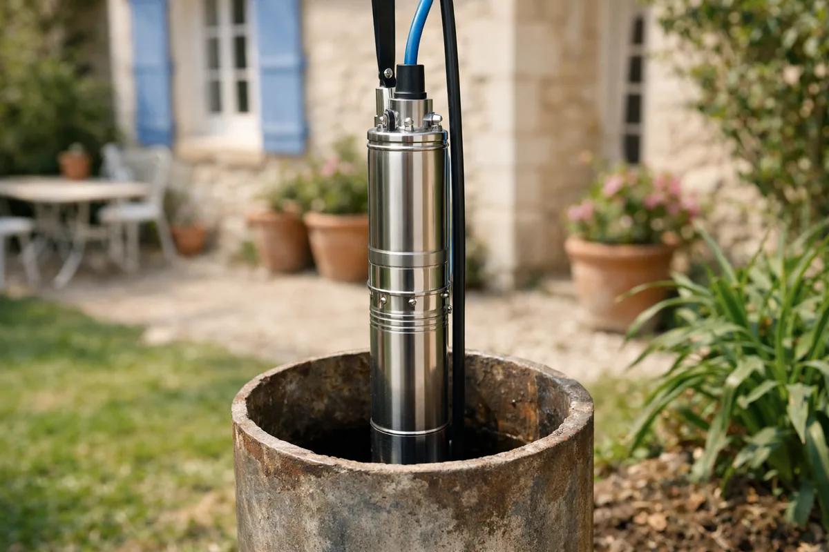 Installation de la pompe Einhell GC-DW 1000 N dans un forage étroit