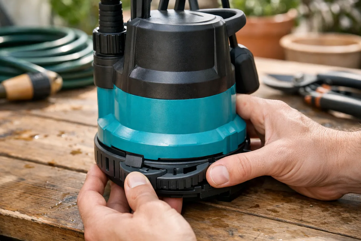 Rotation de l'embase de la pompe Einhell GE-DP 5220 LL ECO pour passer en mode eaux chargées