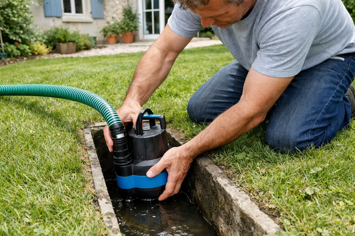 Installation de la pompe Einhell GE-DP 6935 A ECO dans un regard de jardin
