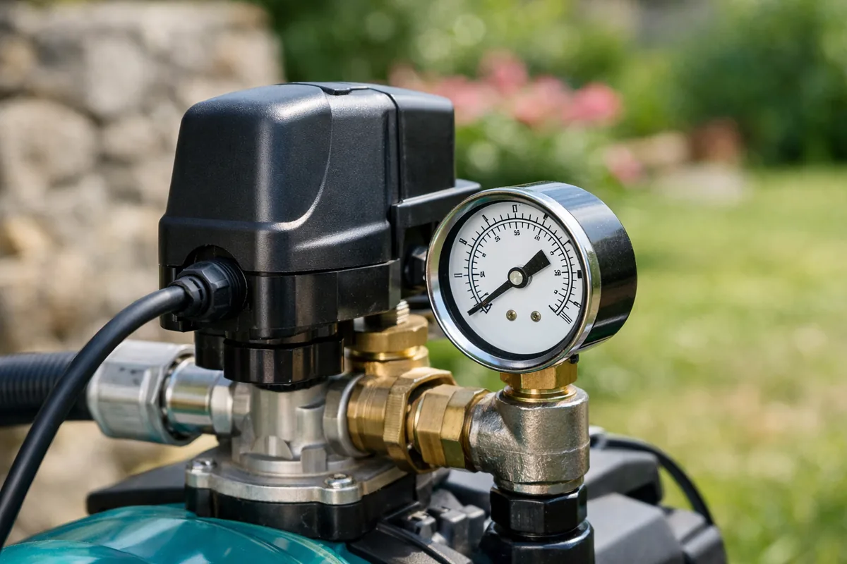 Pressostat et manomètre d'une pompe de surface automatique pour l'arrosage du jardin